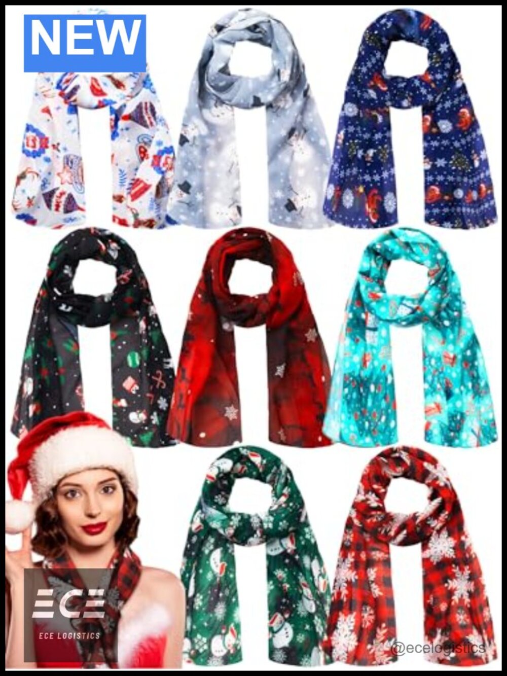 Chiffon Christmas Scarves Set 8 Pcs Snowflake Winter Holiday